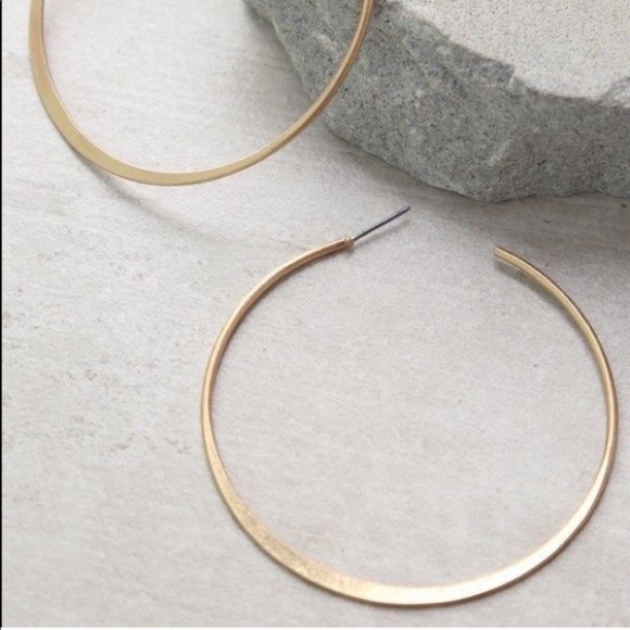 LAST SET Flat Gold Oversized Hoop Earrings - Picture 2 of 2